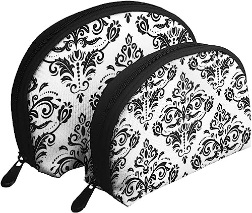 2 Stück Kosmetiktaschen Damast Schwarz Weiß Ornament Reise Make-up Tasche Shell Kulturbeutel Damen Handtasche 2 Stück Kosmetiktaschen Damast Schwarz Weiß Ornament Reise Make-up Tasche Shell Kulturbeutel Damen Handtasche von NLWQEKV