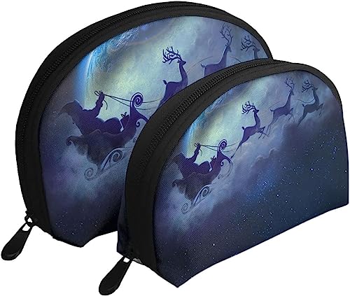 2 Stück Kosmetiktaschen Elch Weihnachten Reise Make-up Tasche Shell Toilettenartikel Damen Handtasche von NLWQEKV