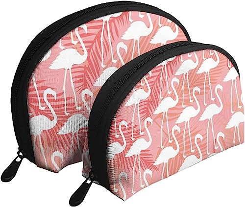 2 Stück Kosmetiktaschen Flamingo Tropical Hawaii Pink Reise-Make-up-Tasche Shell Kulturbeutel Damen Handtasche von NLWQEKV