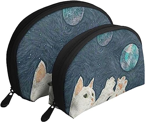 2 Stück Kosmetiktaschen Galaxy Starry Sky Cat Pick Reise-Make-up-Tasche Shell Kulturbeutel Damen Handtasche von NLWQEKV