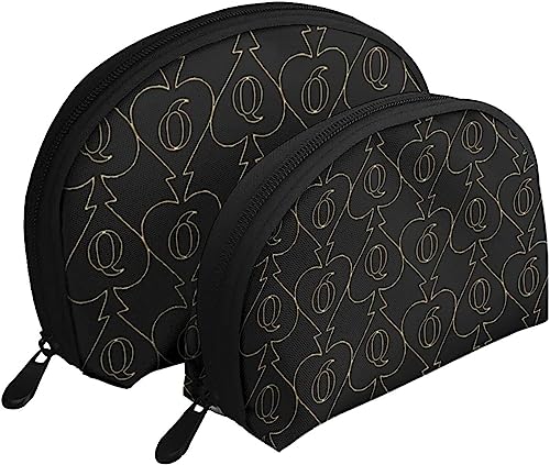 2 Stück Kosmetiktaschen Golden Queen of Spades Reise-Make-up-Tasche Shell Kulturbeutel Damen Handtasche von NLWQEKV