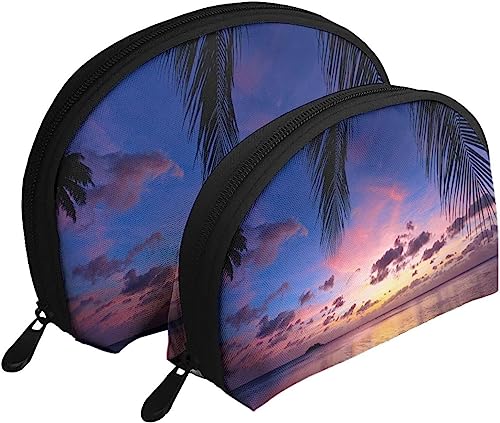 2 Stück Kosmetiktaschen Guam'S Nimitz Beach Sunset Reise-Make-up-Tasche Shell Kulturbeutel Damen Handtasche von NLWQEKV