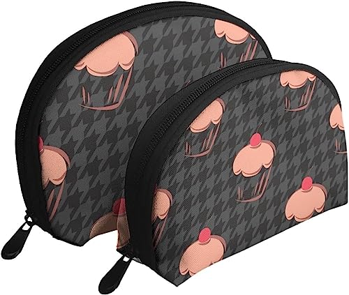 2 Stück Kosmetiktaschen Hahnentritt-Kuchen Plaid Lattice Reise-Make-up-Tasche Shell Kulturbeutel Damen Handtasche von NLWQEKV