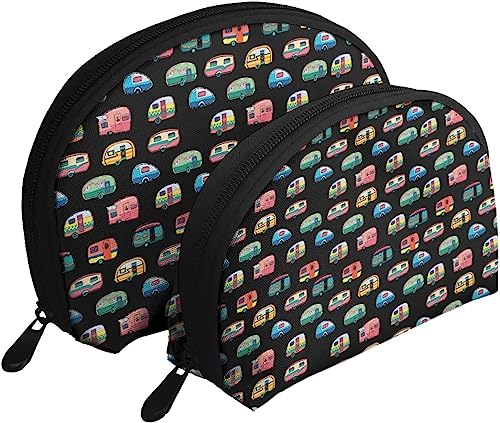 2 Stück Kosmetiktaschen Happy Colorful Camper Reise Make-up Tasche Shell Kulturbeutel Damen Handtasche von NLWQEKV
