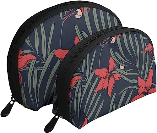 2 Stück Kosmetiktaschen Hawaiian Tropical Raft Floral Reise-Make-up-Tasche Shell Kulturbeutel Damen Handtasche von NLWQEKV