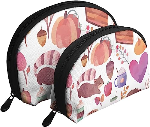 2 Stück Kosmetiktaschen Herbst Aquarell Eichhörnchen Igel Reise Make-up Tasche Shell Toilettenartikel Damen Handtasche von NLWQEKV