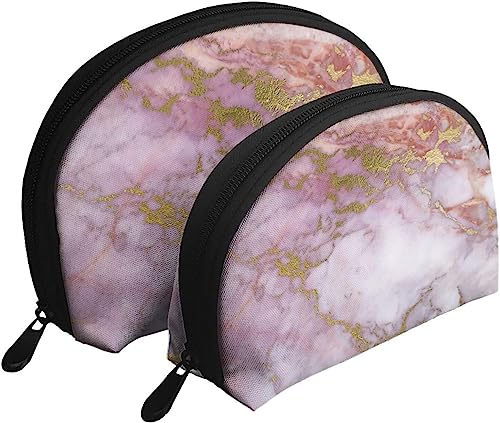 2 Stück Kosmetiktaschen Hipster Pink Gold Marmor Reise Make-up Tasche Shell Kulturbeutel Damen Handtasche von NLWQEKV