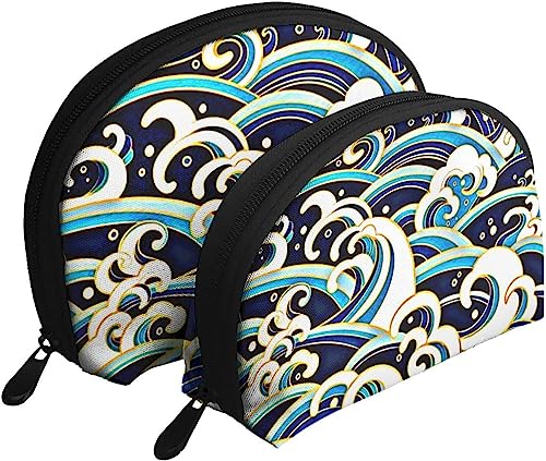 2 Stück Kosmetiktaschen Japanische große Wellen Meer Reise Make-up Tasche Shell Kulturbeutel Damen Handtasche von NLWQEKV