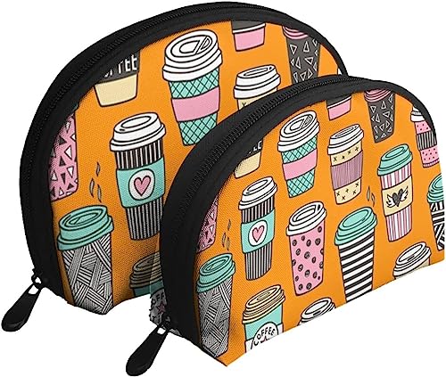 2 Stück Kosmetiktaschen Kaffee Latte Schöne Zeitreise Make-up-Tasche Shell Kulturbeutel Damen Handtasche von NLWQEKV