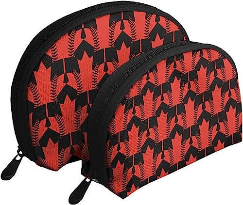 2 Stück Kosmetiktaschen Kanada Maple Leaf Baseball Reise Make-up Tasche Shell Kulturbeutel Damen Handtasche von NLWQEKV