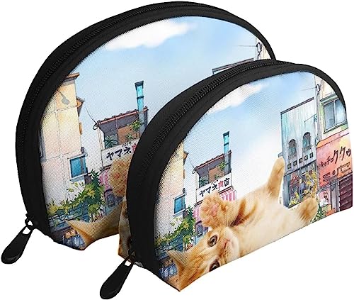 2 Stück Kosmetiktaschen Katze Anime Japan Reise Make-up Tasche Shell Toilettenartikel Damen Handtasche von NLWQEKV