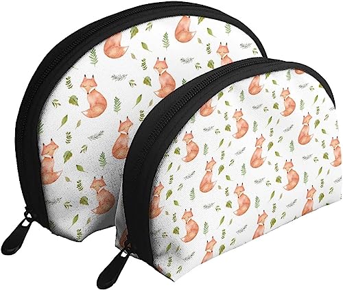 2 Stück Kosmetiktaschen Kawaii Cute Fox Reise-Make-up-Tasche Shell Kulturbeutel Damen Handtasche von NLWQEKV