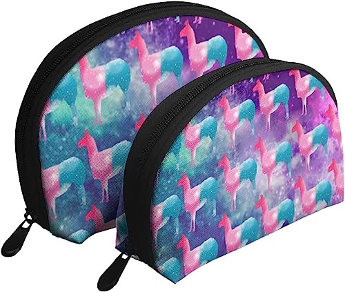 2 Stück Kosmetiktaschen Lama Galaxy Rainbow Reise-Make-up-Tasche Shell Kulturbeutel Damen Handtasche von NLWQEKV