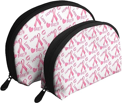 2 Stück Kosmetiktaschen Love Faith Breast Cancer Reise-Make-up-Tasche Shell Kulturbeutel Damen Handtasche von NLWQEKV