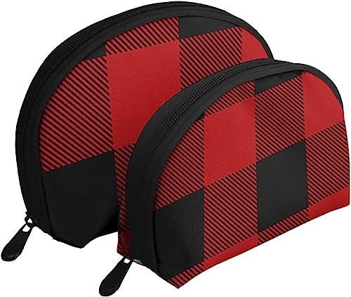 2 Stück Kosmetiktaschen Lumberjack rot kariert Reise-Make-up-Tasche Shell Kulturbeutel Damen Handtasche von NLWQEKV