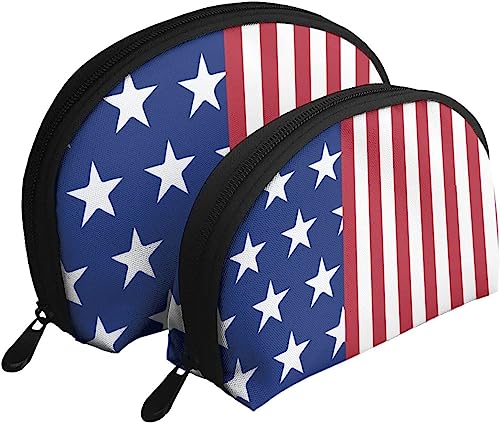 2 Stück Kosmetiktaschen Neuheit US American Flag Reise-Make-up-Tasche Shell Kulturbeutel Damen Handtasche von NLWQEKV