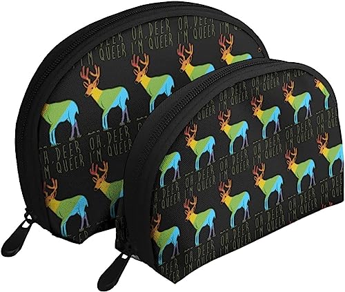 2 Stück Kosmetiktaschen Oh Deer Im Queer Funny Gay Pride Reise-Make-up-Tasche Shell Kulturbeutel Damen Handtasche von NLWQEKV