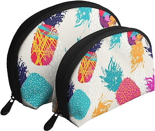 2 Stück Kosmetiktaschen Retro Summer Pine Fruit Reise-Make-up-Tasche Shell Kulturbeutel Damen Handtasche von NLWQEKV