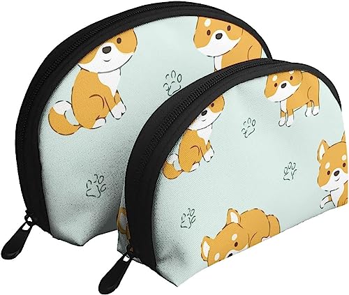 2 Stück Kosmetiktaschen Shiba Inu Akita Lustige Reise-Make-up-Tasche Shell Kulturbeutel Damen Handtasche von NLWQEKV