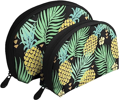 2 Stück Kosmetiktaschen Tropical Hawaiian Pine Fruit Reise-Make-up-Tasche Shell Kulturbeutel Damen Handtasche von NLWQEKV