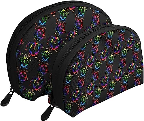 2 Stück Kosmetiktaschen Tropical Hawaiian Tie Dye Turtles Reise-Make-up-Tasche Shell Kulturbeutel Damen Handtasche von NLWQEKV
