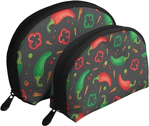 2 Stück Kosmetiktaschen Vegan Peppers Red Green Chili Reise-Make-up-Tasche Shell Kulturbeutel Damen Handtasche von NLWQEKV