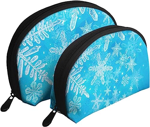 2 Stück Kosmetiktaschen Weihnachten 3D EIS Schneeflocke Reise Make-up Tasche Shell Kulturbeutel Damen Handtasche von NLWQEKV