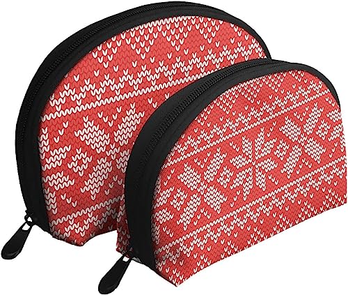 2 Stück Kosmetiktaschen Weihnachten Mosaik Rot Weihnachten Reise Make-up Tasche Shell Kulturbeutel Damen Handtasche von NLWQEKV
