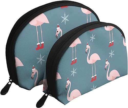 2 Stück Kosmetiktaschen Weihnachten Rosa Flamingo Weihnachten Reise Make-up Tasche Shell Toilettenartikel Damen Handtasche von NLWQEKV