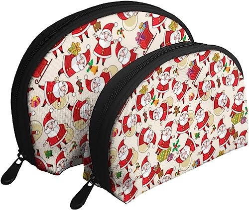 2 Stück Kosmetiktaschen Weihnachten Weihnachtsmann Weihnachten Reise Make-up Tasche Shell Kulturbeutel Damen Handtasche von NLWQEKV