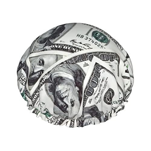 American Dollar Money Duschhaube für Damen, wiederverwendbar, doppellagig, wasserdicht, Badekappe, wasserdichte Haarkappe für Damen und Mädchen, langes kurzes Haar von NLWQEKV