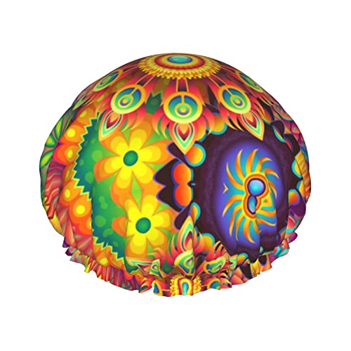 Bunte Mandalas-Duschhaube für Frauen, wiederverwendbar, doppellagig, wasserdicht, Badekappe, wasserdichte Haarkappe für Frauen, Mädchen, langes kurzes Haar von NLWQEKV