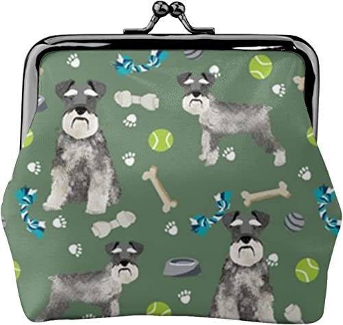 Damen-Geldbörse aus Leder mit Schnauzer-Knochen-Tennis-Fußabdrücken-Hintergrund, kleine Kleingeldtasche mit Kiss-Lock-Verschluss und Schnallen-Geldbörse als Geschenk für Mädchen von NLWQEKV