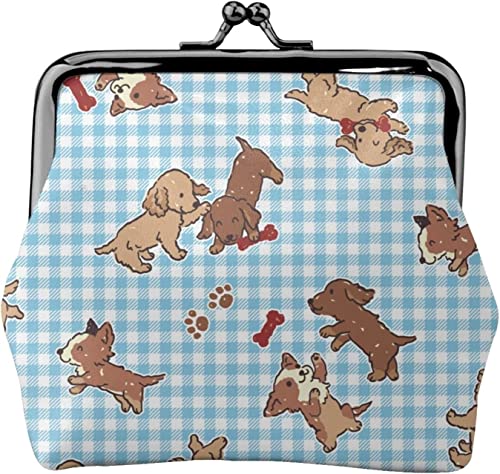 Damen-Geldbörse aus Leder mit niedlichem Hund und geometrischem Muster, kleine Kleingeldtasche mit Kiss-Lock-Verschluss und Schnallen-Geldbörse als Geschenk für Mädchen von NLWQEKV