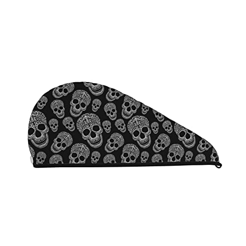 Decorate Skull Coral Velvet Haartrocknungshauben-Handtuch, super saugfähig, sofort trocknendes Haarwickel mit Knopf, Anti-Frizz, weiches Bad, Duschhaube, Kopftuch für Damen und Herren von NLWQEKV