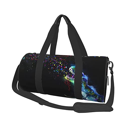 Dinosaurier-Regenbogen-Glitzer auf Schwarz, Reise-Seesack, große Sport-Sporttasche, multifunktionale Übernachtungstasche für Männer und Frauen von NLWQEKV