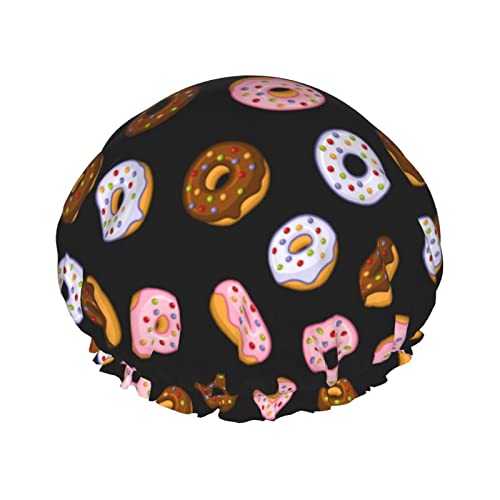 Donuts mit Schokoladenglasur, Duschhaube für Damen, wiederverwendbar, doppellagig, wasserdicht, Badekappe, wasserdichte Haarhaube für Damen und Mädchen, langes kurzes Haar von NLWQEKV