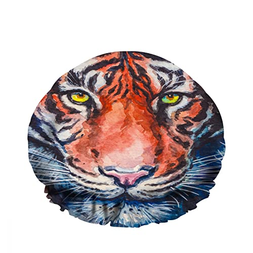 Doppelte wasserdichte Bade-Duschhaube, aggressiver gestreifter Mudder Tiger Cartoon Eye Stare, wiederverwendbare modische Duschmütze für Damen, Schönheit, Bad, Haar, Spa, Zuhause, Hotel, Reisen von NLWQEKV