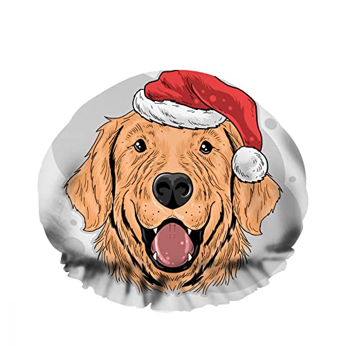 Doppelte wasserdichte Bade-Duschhaube „Happy Funny Dog Wear“, rote Weihnachtsmütze „Happy“, wiederverwendbar, modische Duschmütze für Damen, Schönheit, Bad, Haar, Spa, Zuhause, Hotel, Reisen von NLWQEKV