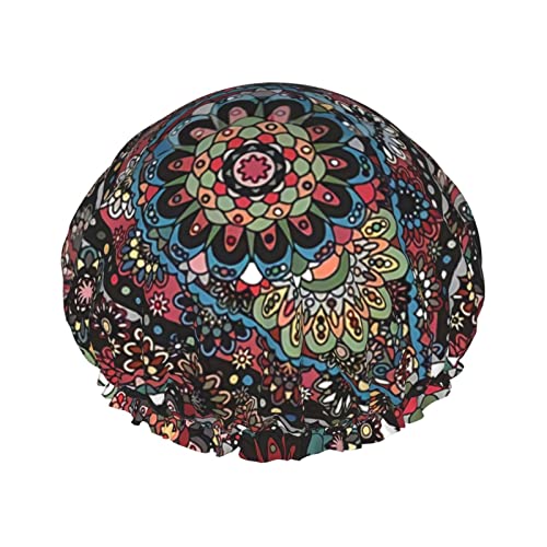 Duschhaube im Paisley-Boho-Stil für Damen, verstellbar, doppelt wasserdicht, Bade-Duschhut, Haarschutz, wiederverwendbar, Damen-Spa-Salon-Duschhut von NLWQEKV