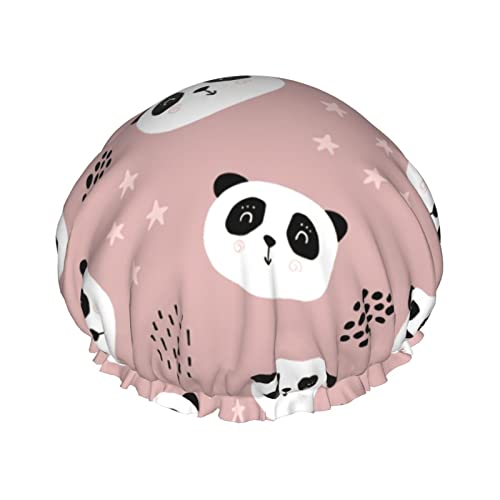 Duschhaube mit Cartoon-Motiv, niedlicher Panda-Bär für Damen, verstellbar, doppelt wasserdicht, Bade-Duschhut, Haarschutz, wiederverwendbar, Damen-Spa-Salon-Duschhut von NLWQEKV