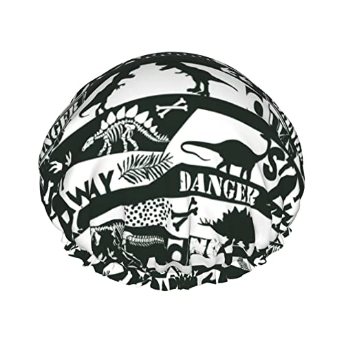 Duschhaube mit Dinosaurier-Motiv, buntes Dino-Muster für Damen, wiederverwendbar, doppellagig, wasserdicht, Badekappe, wasserdichte Haarkappe für Damen und Mädchen, langes kurzes Haar von NLWQEKV