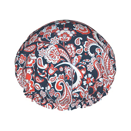 Duschhaube mit Paisley-Blumenmuster für Damen, verstellbar, doppellagig, wasserdicht, Bade-Duschhut, Haarschutz, wiederverwendbar, Damen-Spa-Salon-Duschhut von NLWQEKV