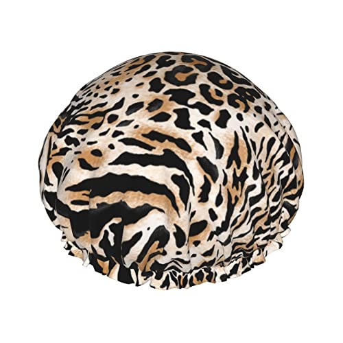 Duschhaube mit Tier-Leoparden-Zebra-Tiger-Motiv für Damen, wiederverwendbar, doppellagig, wasserdicht, Badekappe, wasserdichte Haarkappe für Damen und Mädchen, langes kurzes Haar von NLWQEKV