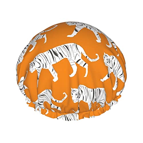 Duschhaube mit Tiger-Print für Damen, verstellbar, doppelt wasserdicht, Bade-Duschhut, Haarschutz, wiederverwendbar, Damen-Spa-Salon-Duschhut von NLWQEKV