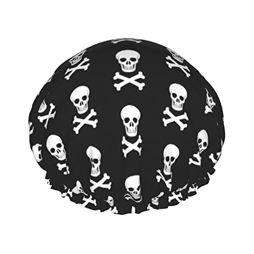 Duschhaube mit Totenkopf-Motiv für Damen, verstellbar, doppellagig, wasserdicht, Bade-Duschhut, Haarschutz, wiederverwendbar, Damen-Spa-Salon-Duschhut von NLWQEKV