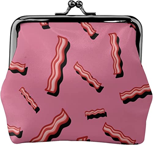 Fast Food Bacon Pink Muster Schnalle Leder Geldbörsen Vintage Beutel Kiss-Lock Geldbörse Mini Geldbörsen für Frauen Mädchen von NLWQEKV