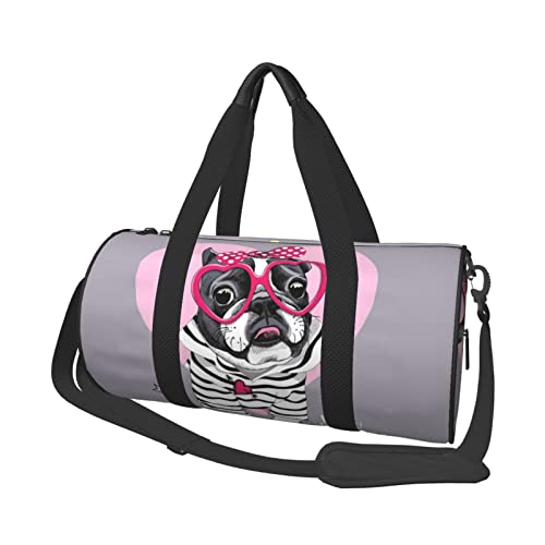 Französische Bulldogge mit Herz-Brille, Reisetasche, große Sport-Sporttasche, multifunktionale Übernachtungstasche für Männer und Frauen von NLWQEKV