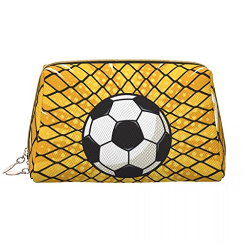 Fußball-Fußball-Ball, große Leder-Make-up-Tasche, Kosmetiktasche mit Reißverschluss, Reise-Kosmetik-Organizer für Frauen und Mädchen von NLWQEKV