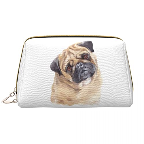 Große Make-up-Tasche aus Leder mit niedlichem Mops-Hund, Kosmetiktasche mit Reißverschluss, Reise-Kosmetik-Organizer für Frauen und Mädchen von NLWQEKV